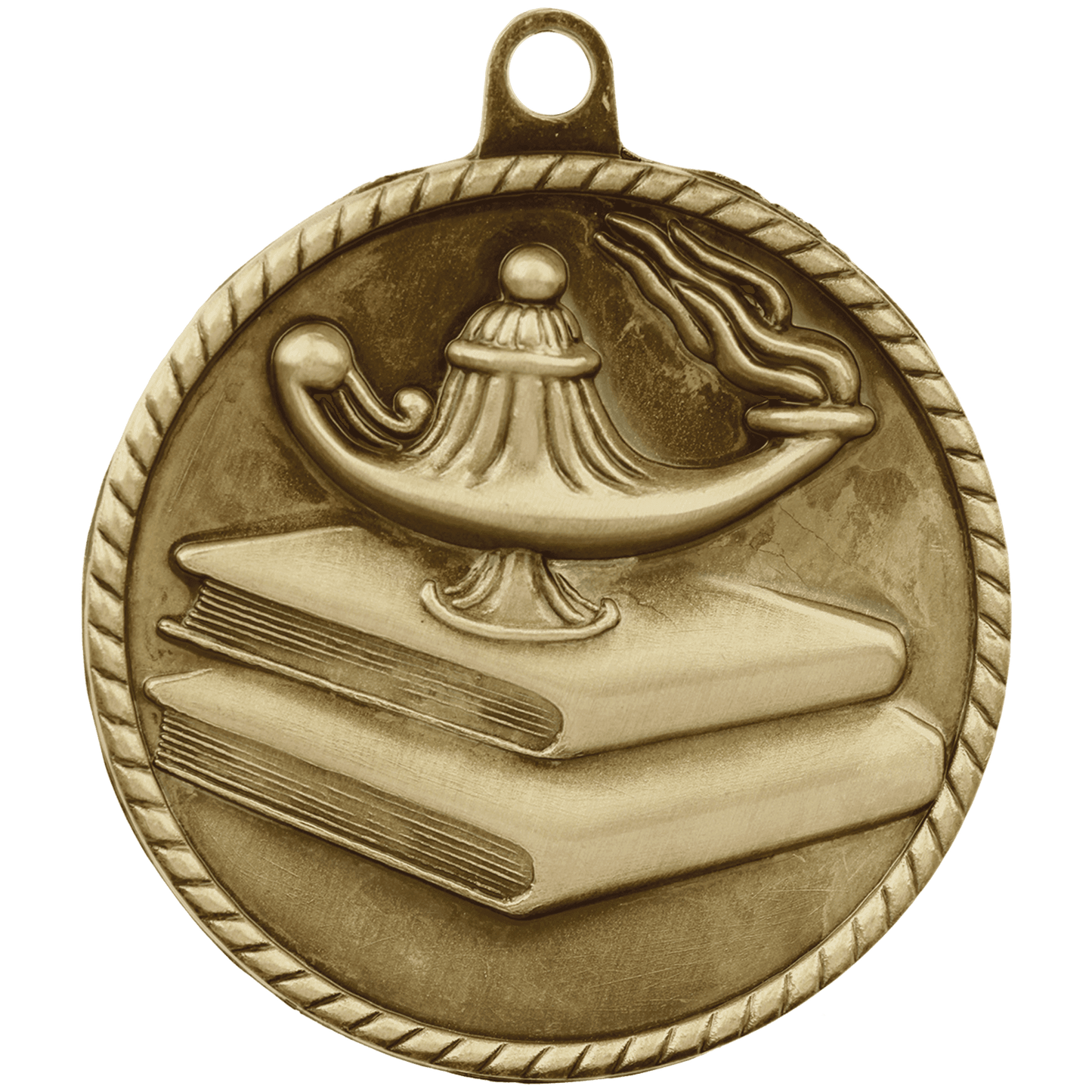Antique Gold 2" Lamp of Knowledge High Relief Medal