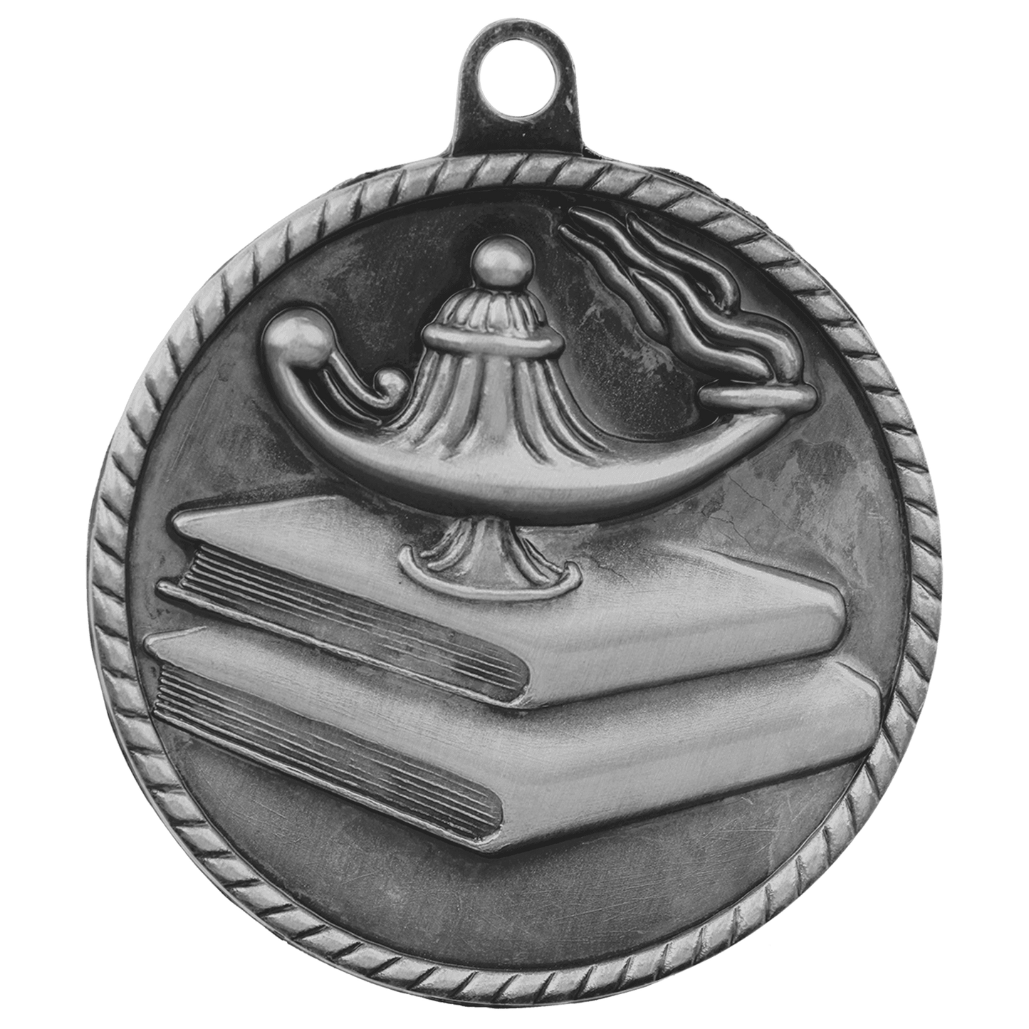 Antique Silver 2" Lamp of Knowledge High Relief Medal