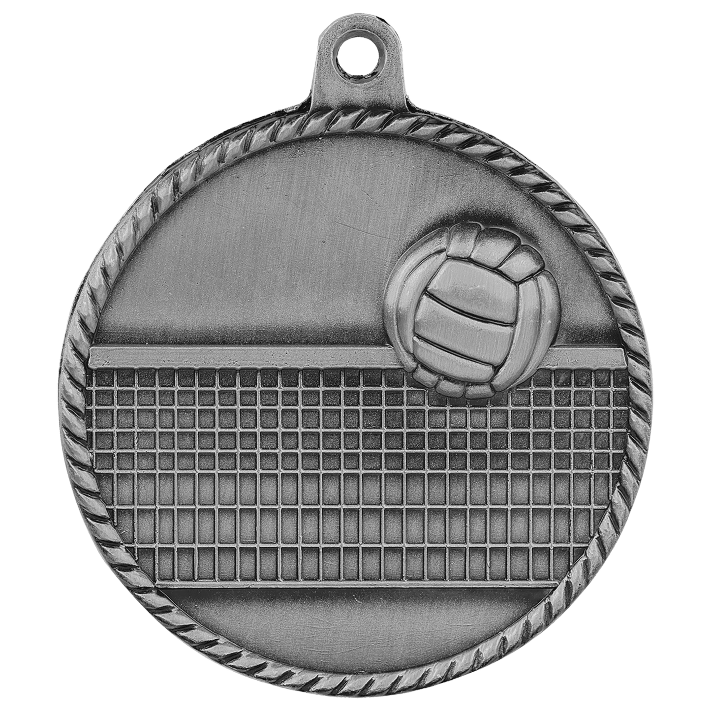 Antique Silver 2" Volleyball High Relief Medal