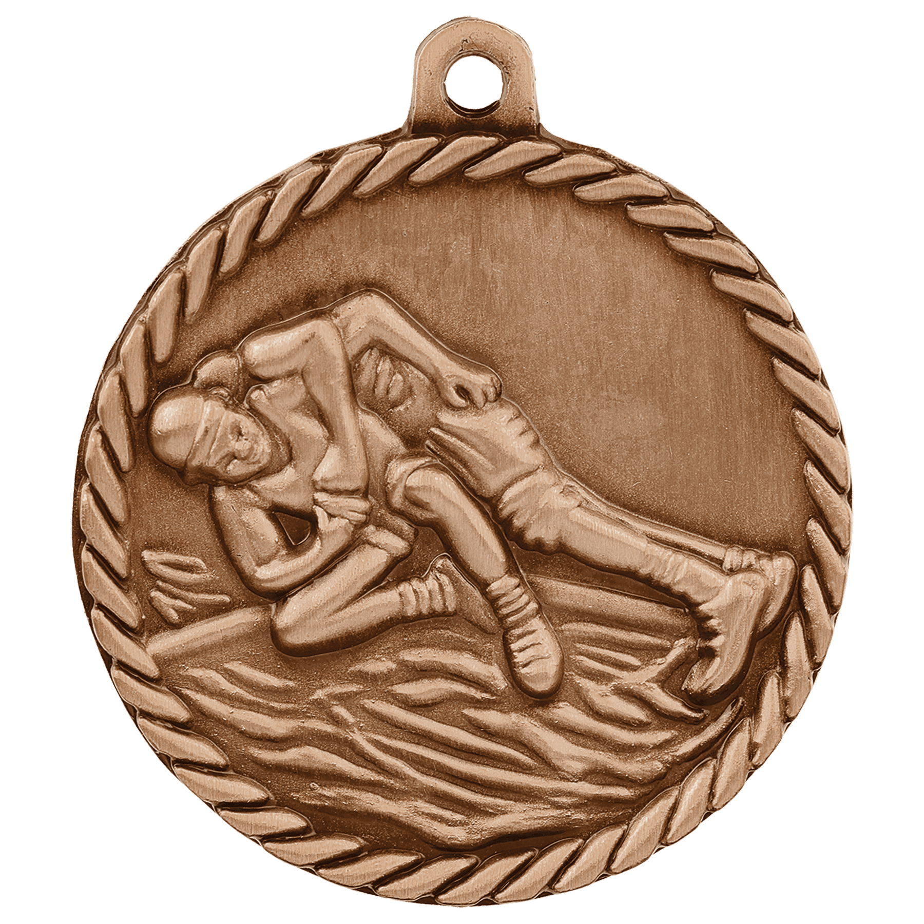 Antique Bronze 2" Wrestling High Relief Medal