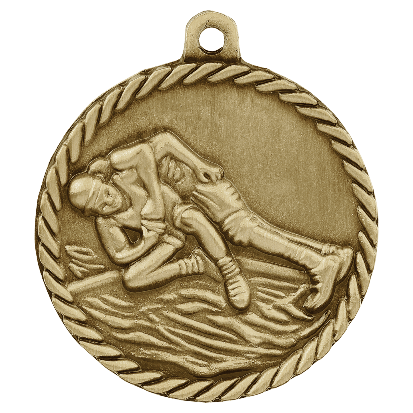 Antique Gold 2" Wrestling High Relief Medal
