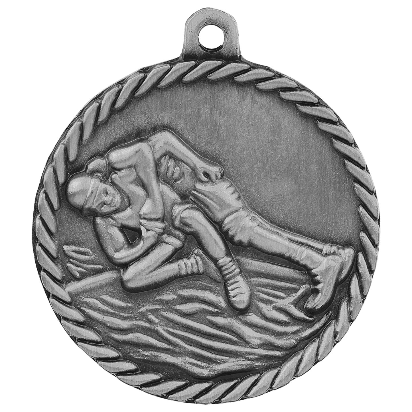 Antique Silver 2" Wrestling High Relief Medal