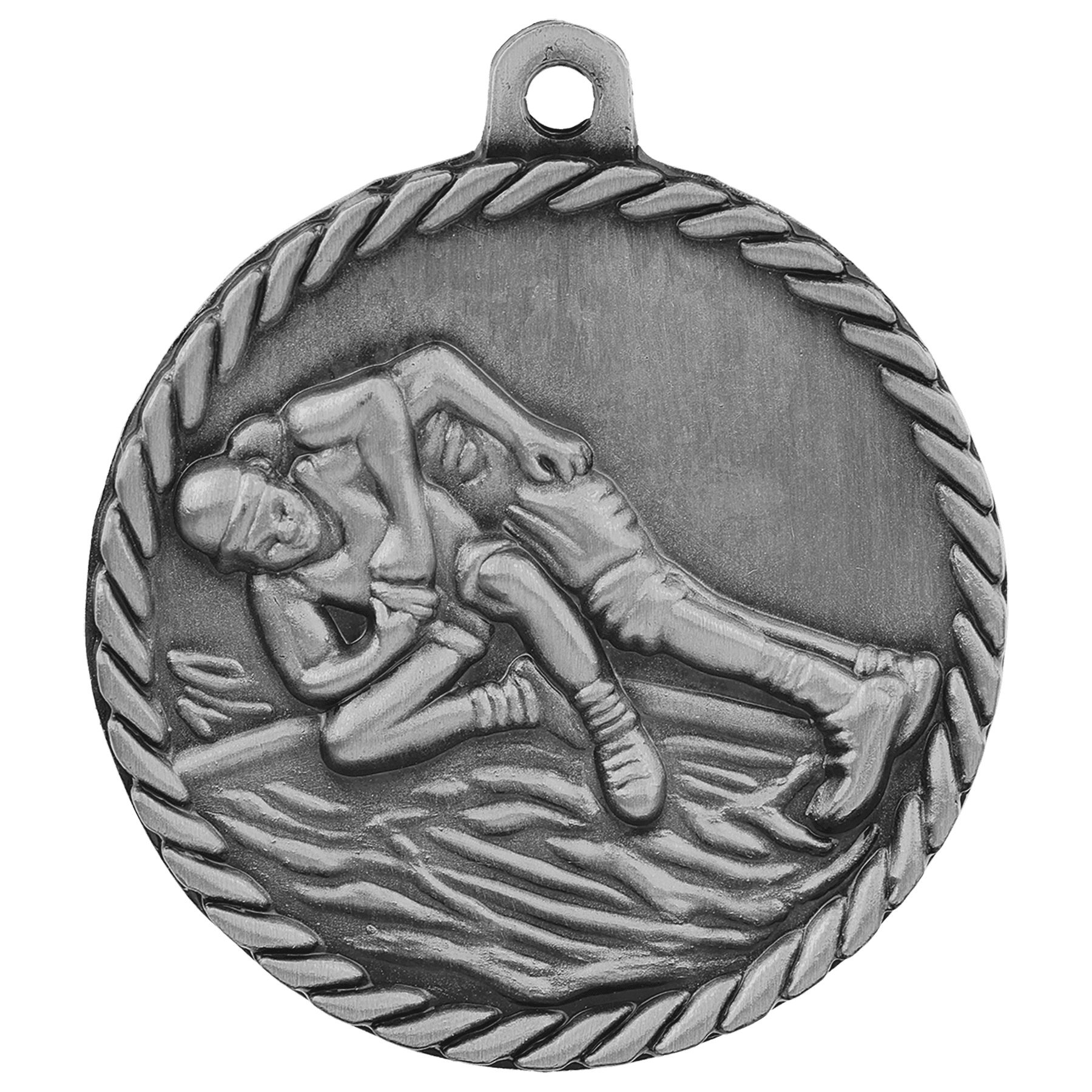 Antique Silver 2" Wrestling High Relief Medal