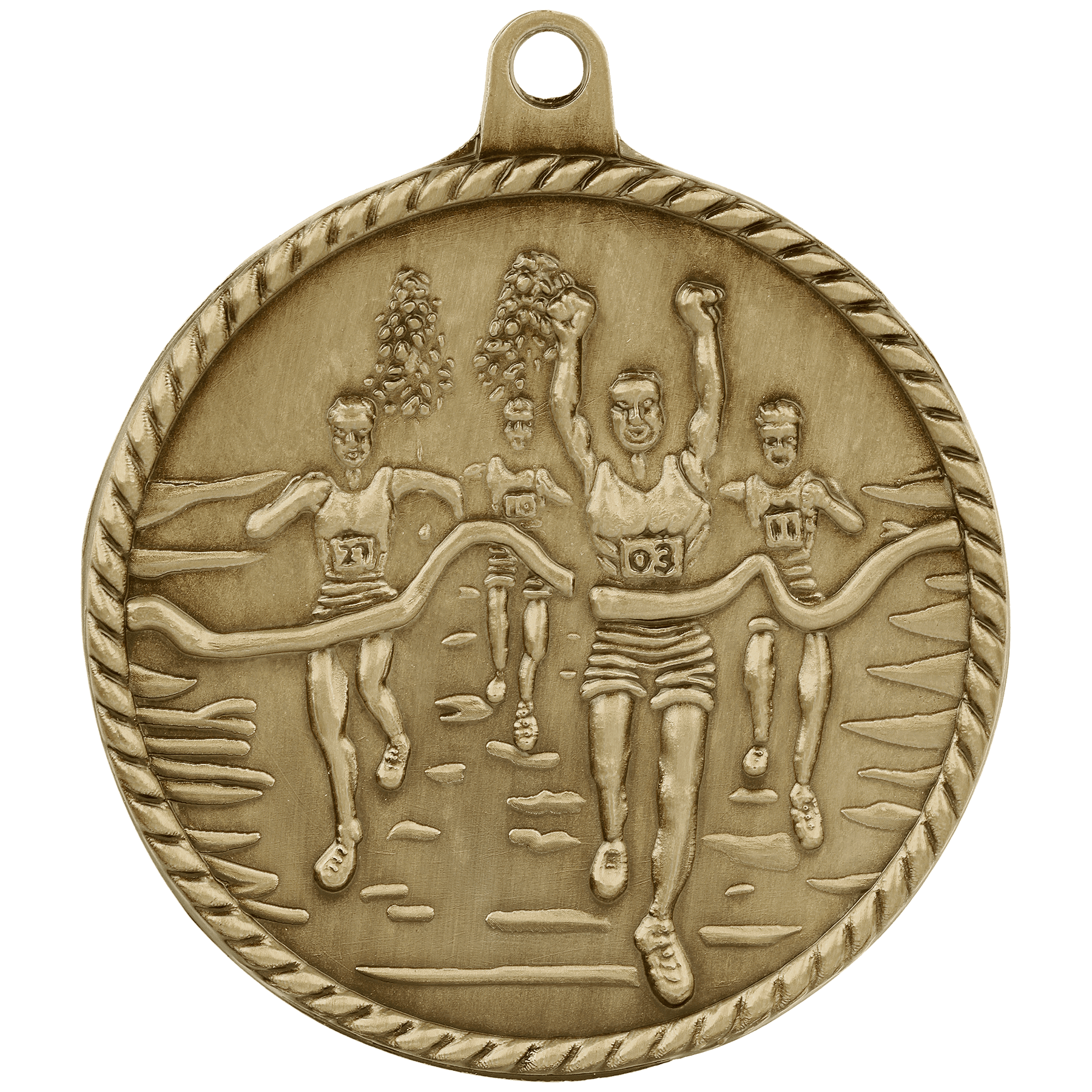 Antique Gold 2" Cross Country High Relief Medal