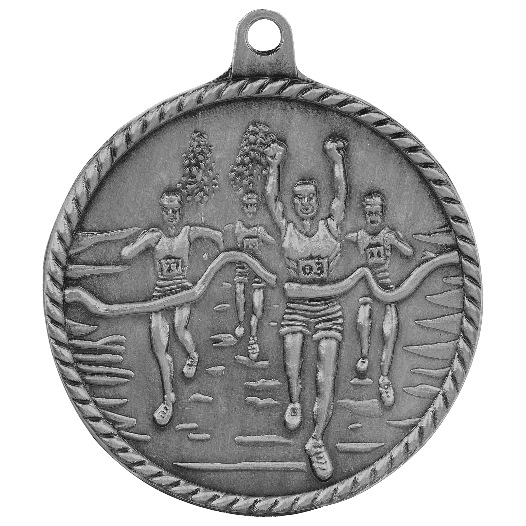 Antique Silver 2" Cross Country High Relief Medal