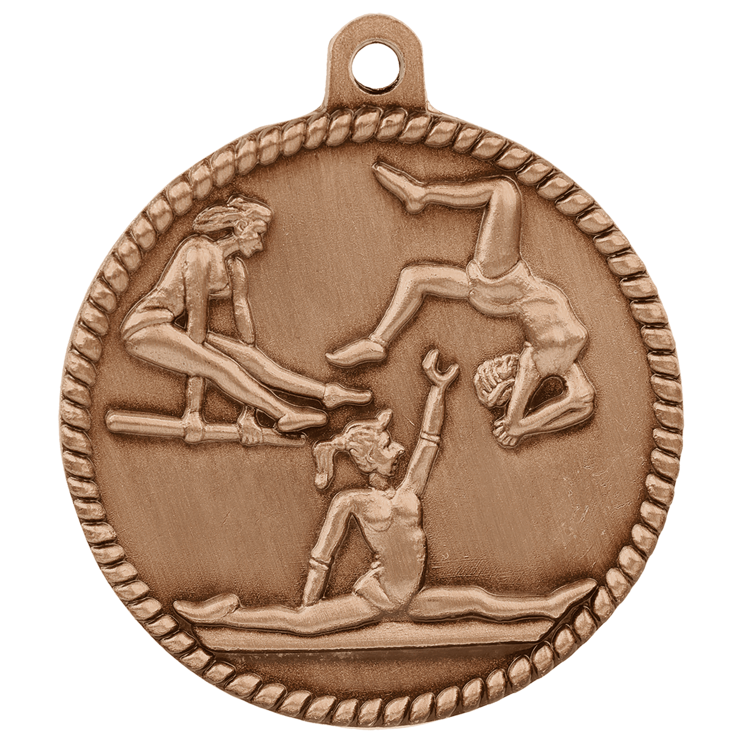 Antique Bronze 2" Female Gymnastics High Relief Medal