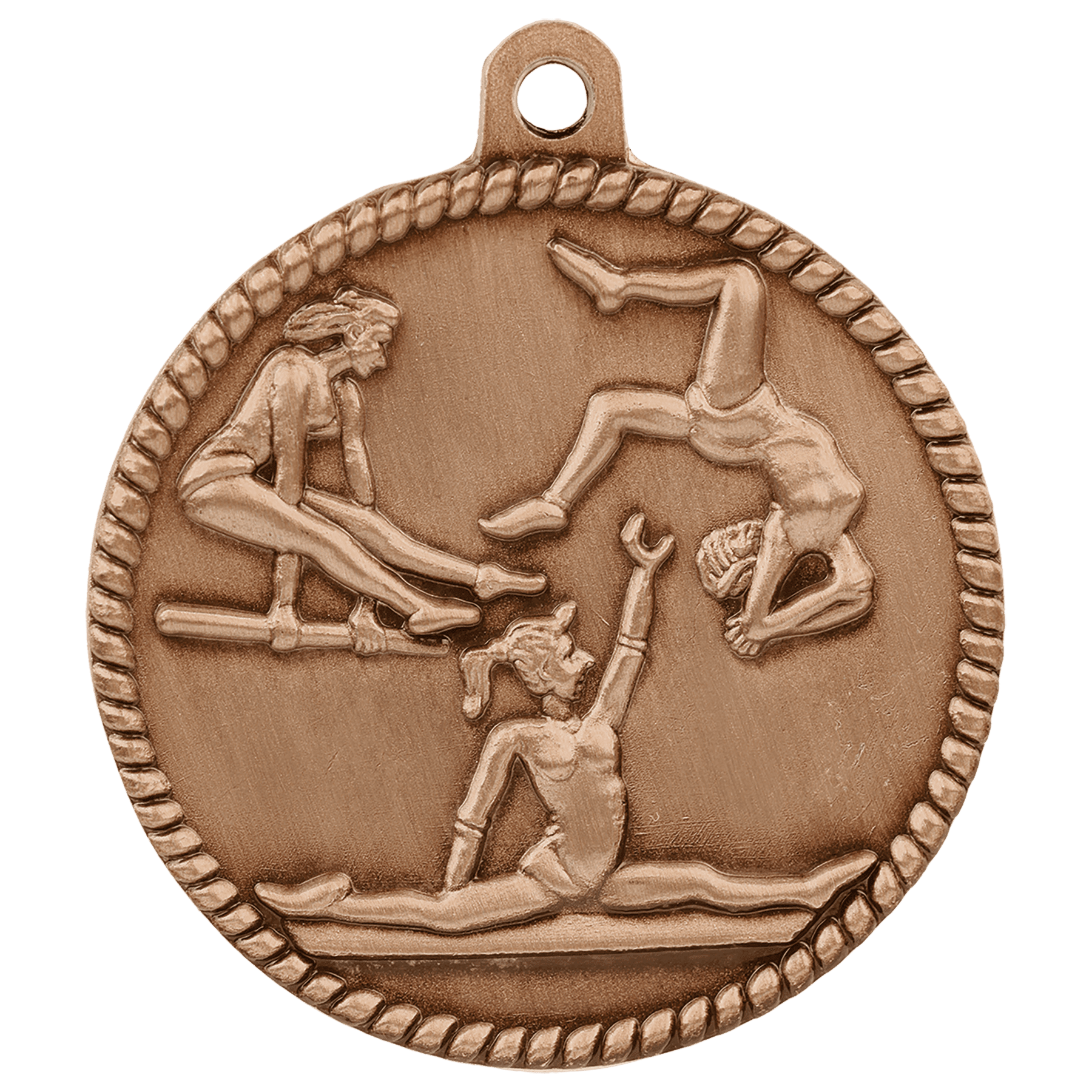 Antique Bronze 2" Female Gymnastics High Relief Medal