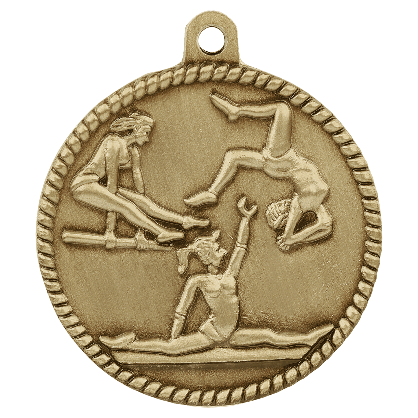 Antique Gold 2" Female Gymnastics High Relief Medal