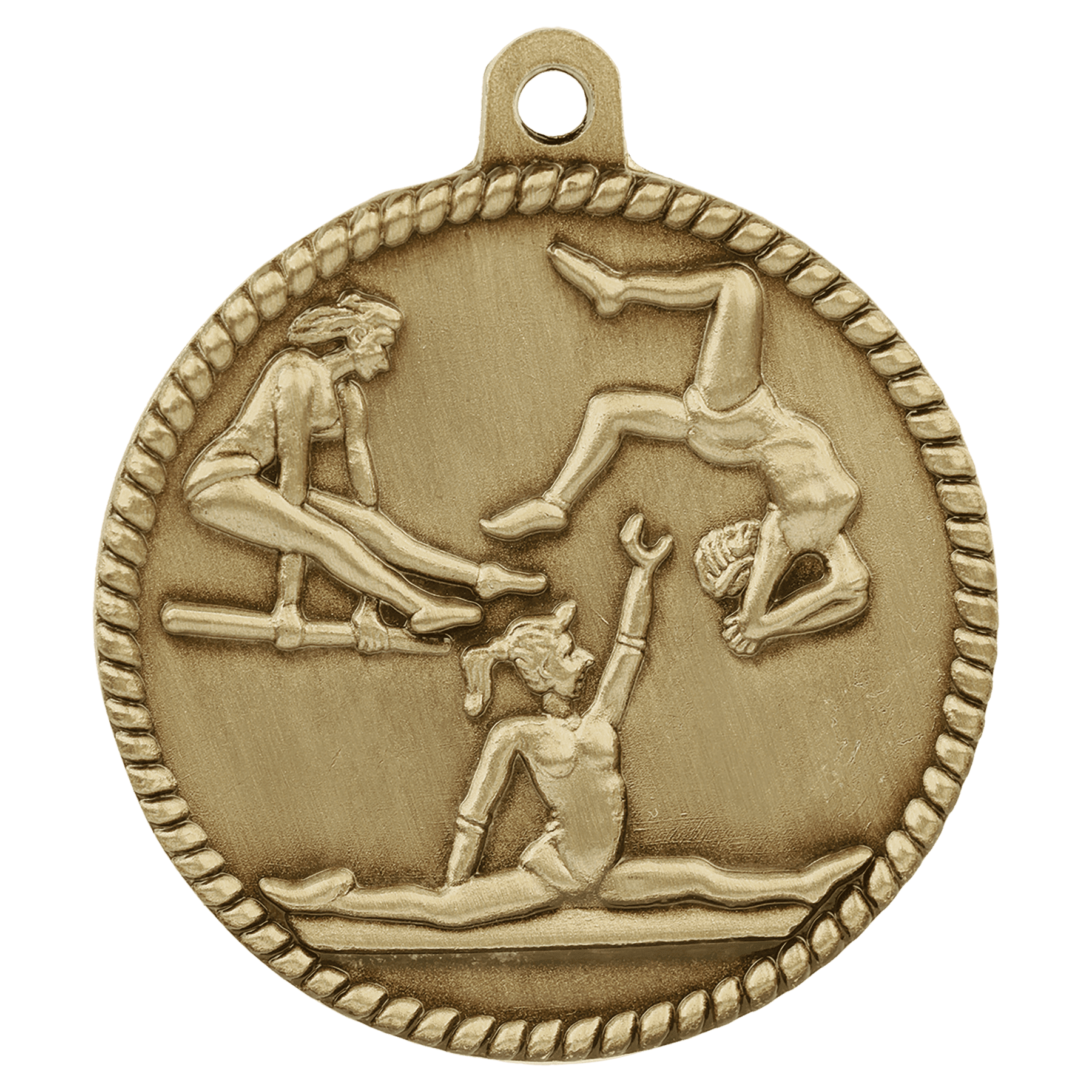 Antique Gold 2" Female Gymnastics High Relief Medal