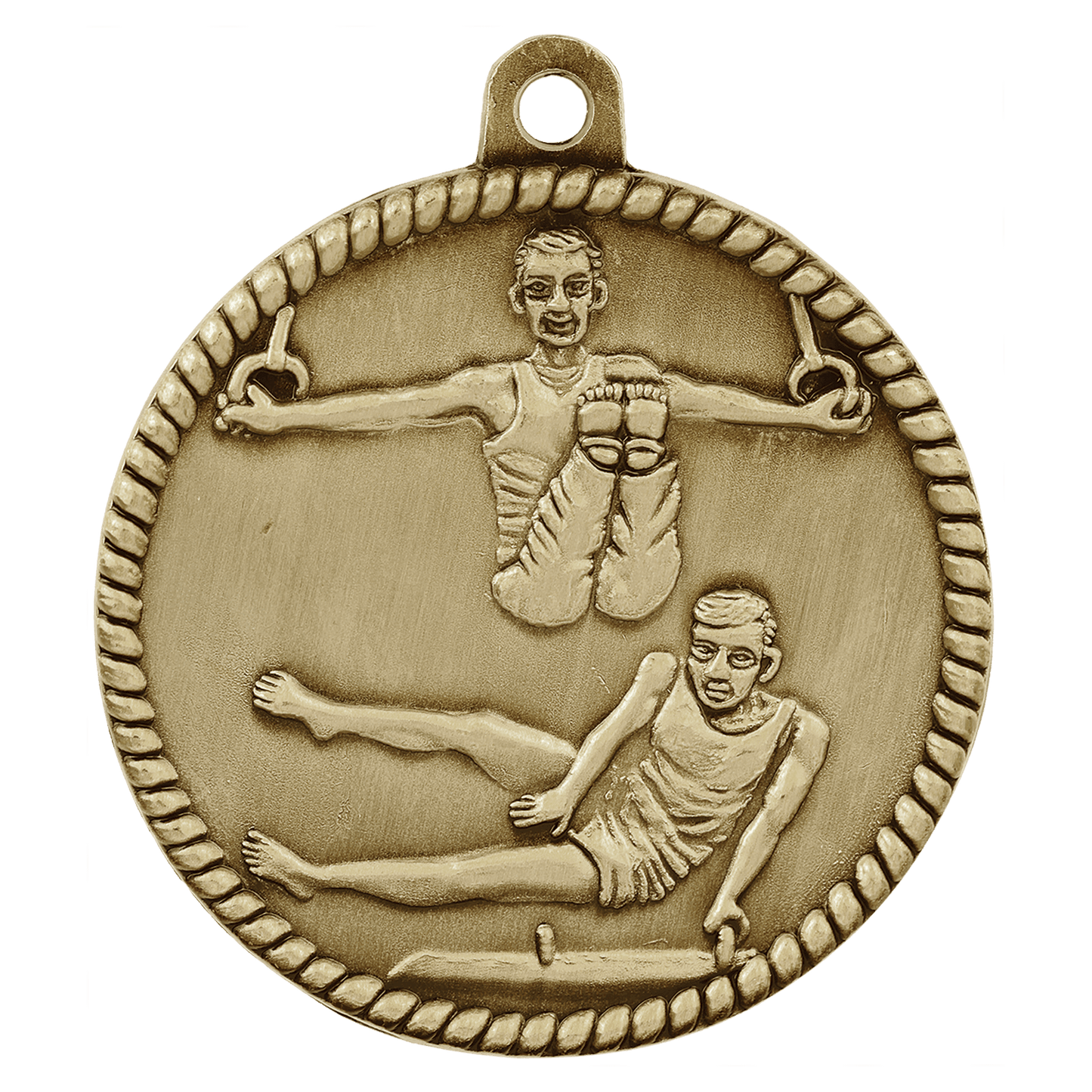 Antique Gold 2" Male Gymnastics High Relief Medal