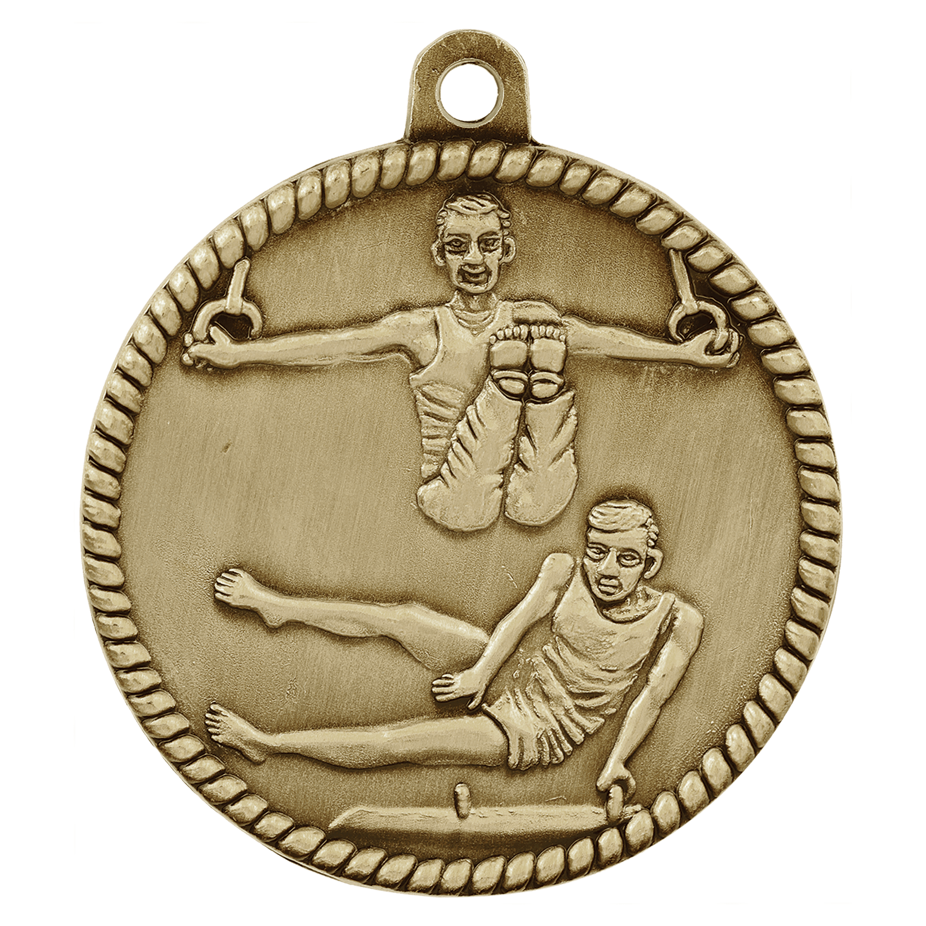 Antique Gold 2" Male Gymnastics High Relief Medal