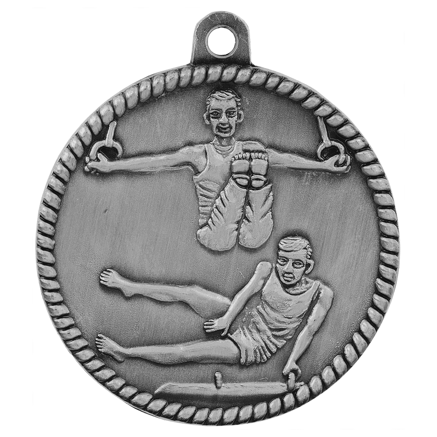 Antique Silver 2" Male Gymnastics High Relief Medal