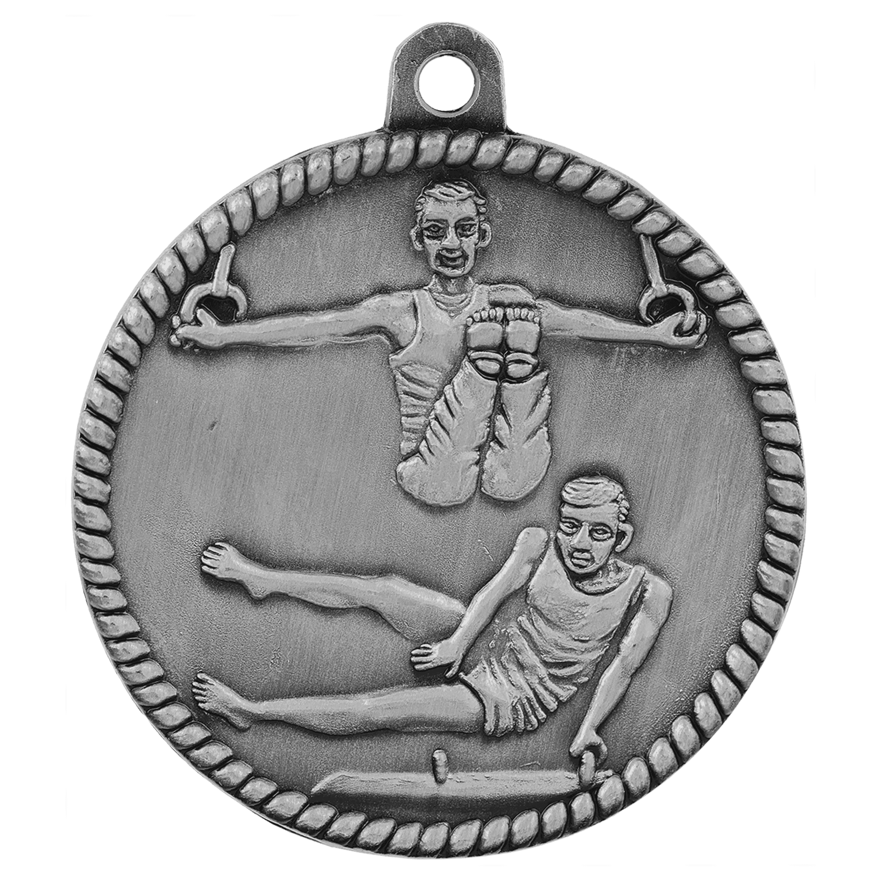 Antique Silver 2" Male Gymnastics High Relief Medal