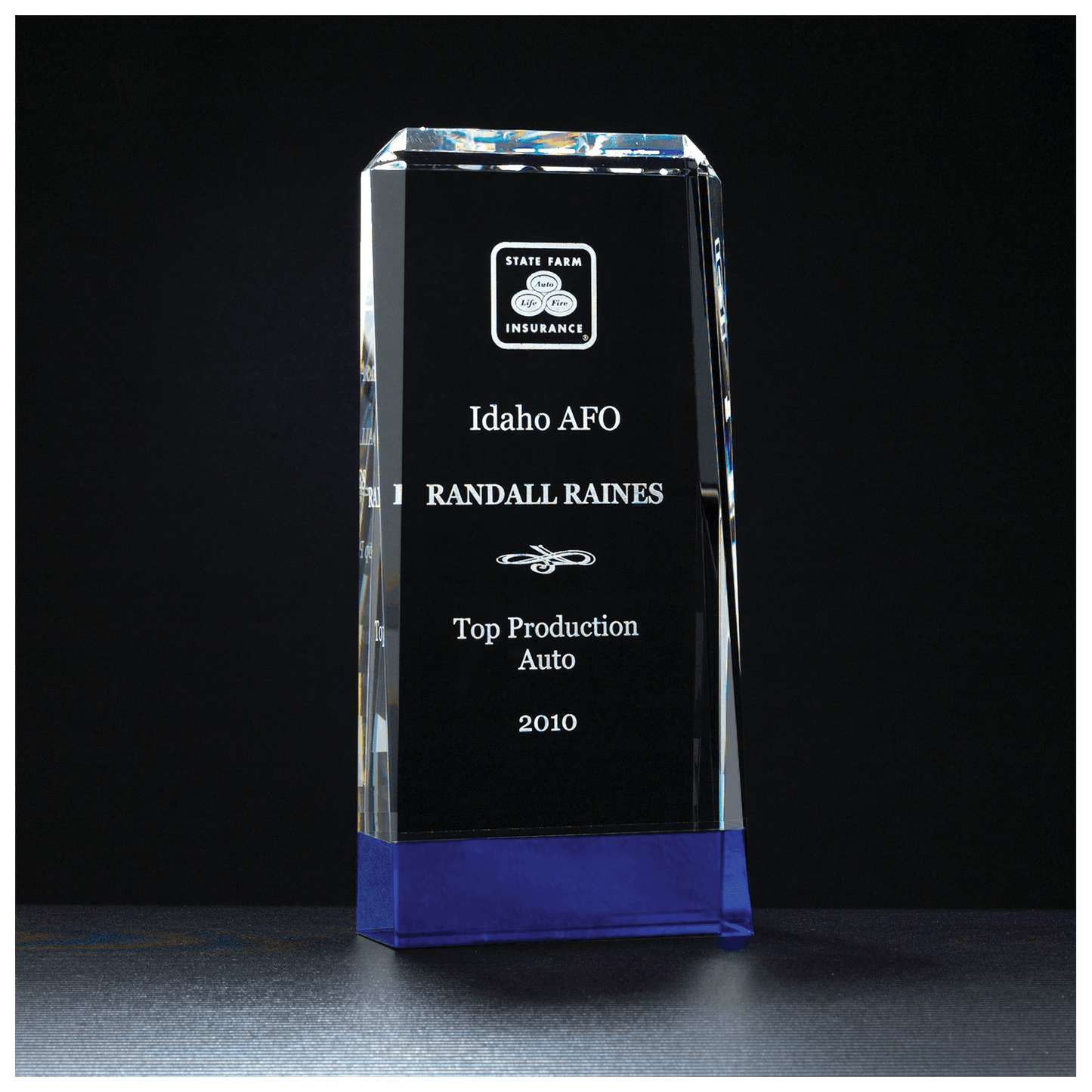 4" x 8 3/4" Premium Series Clear Crystal with Cobalt Blue Crystal Base     Blue Crystal Base