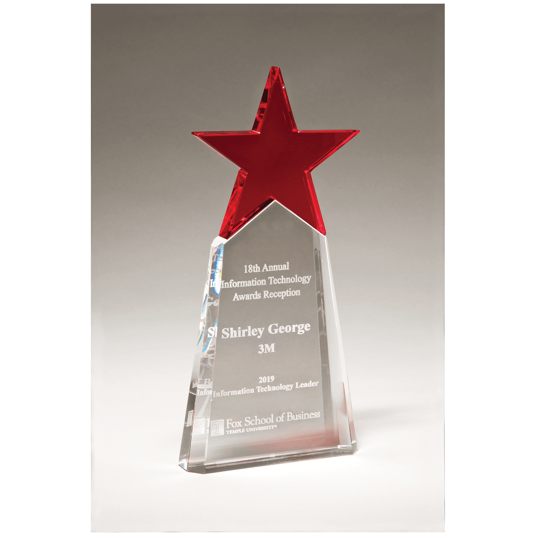 Red Crystal Star on Clear 4 1/8" x 9 1/8" Crystal Base