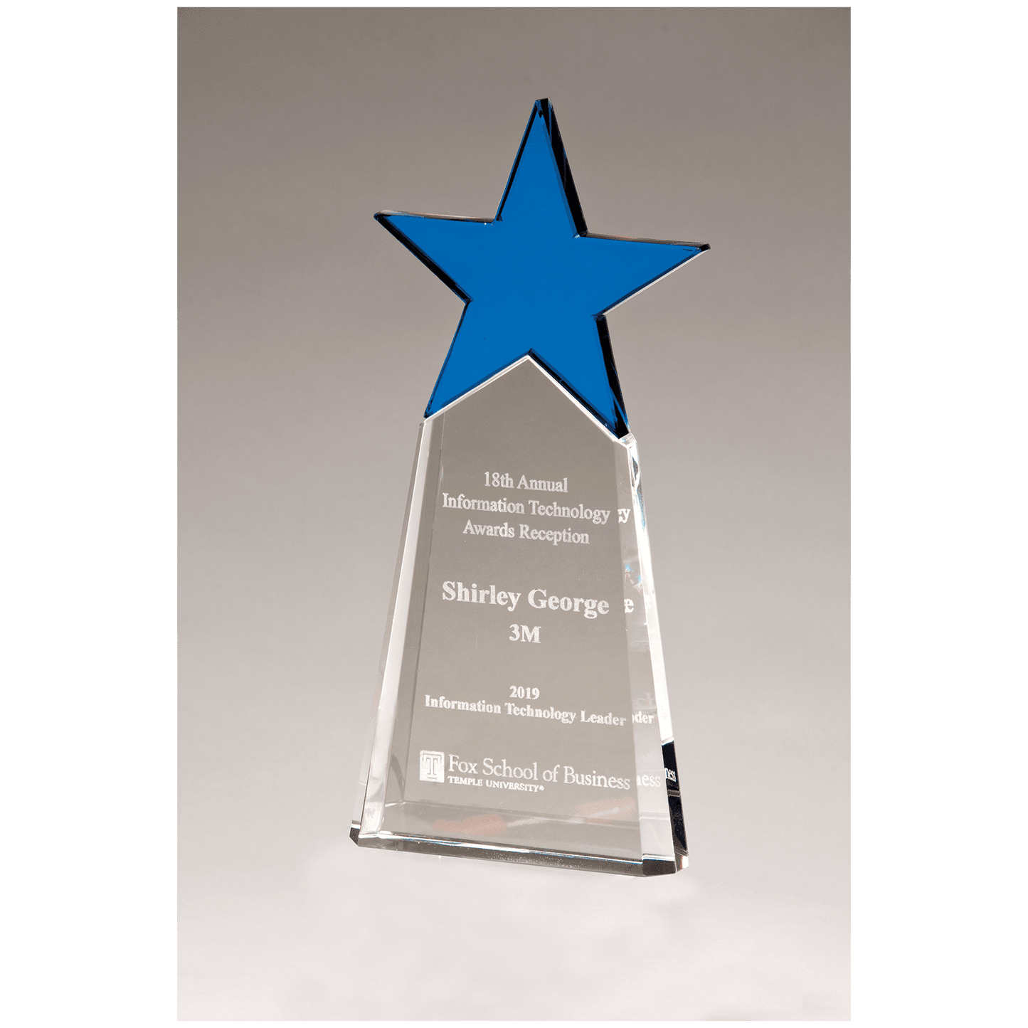 Blue Crystal Star on Clear 4 1/8" x 9 1/8" Crystal Base