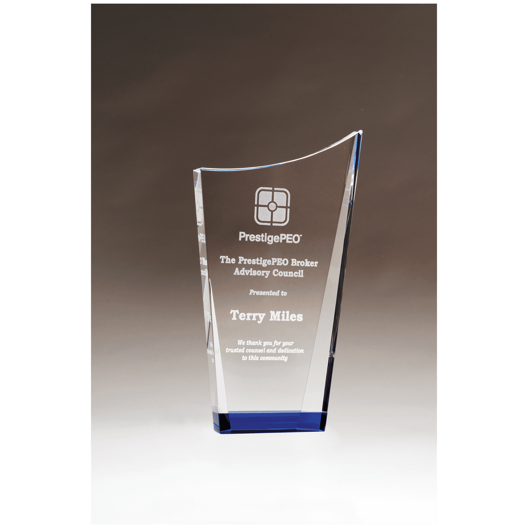 5 5/8" x 9 5/8" Contemporary Series Crystal with Blue Bottom