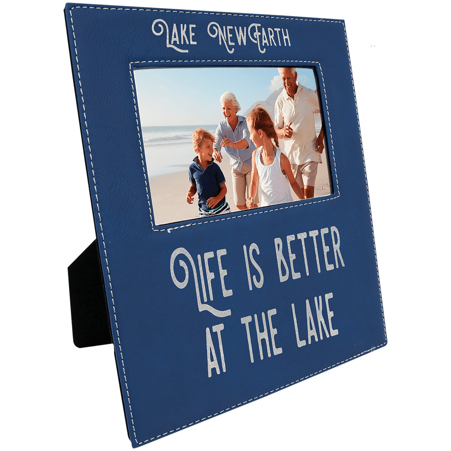 Blue/Silver 4" x 6" Leatherette Photo Frame with 4 1/4" x 7 7/8" Engraving Area