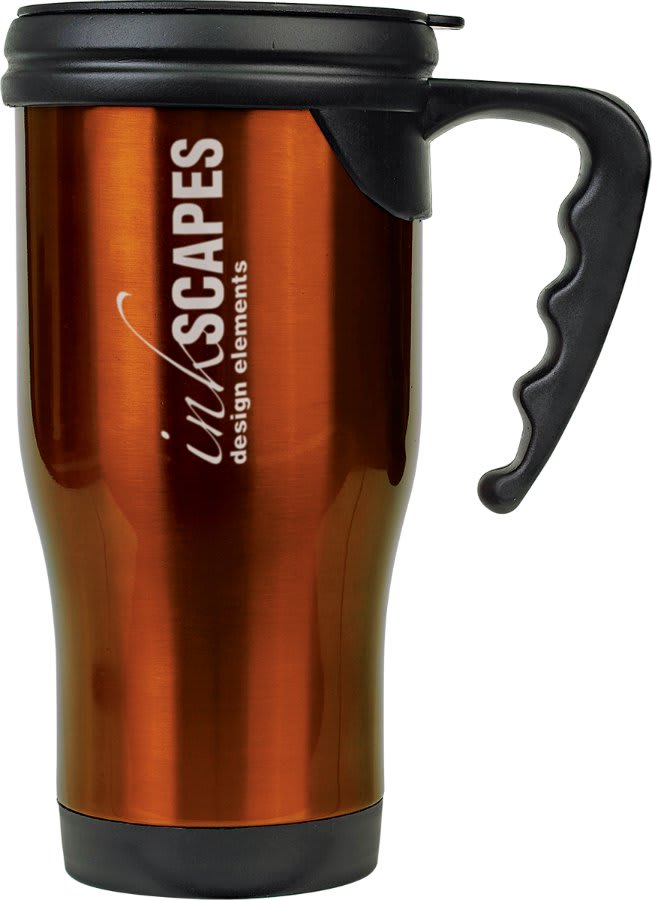Orange Laserable Stainless Steel 14 oz. Travel Mug with Handle