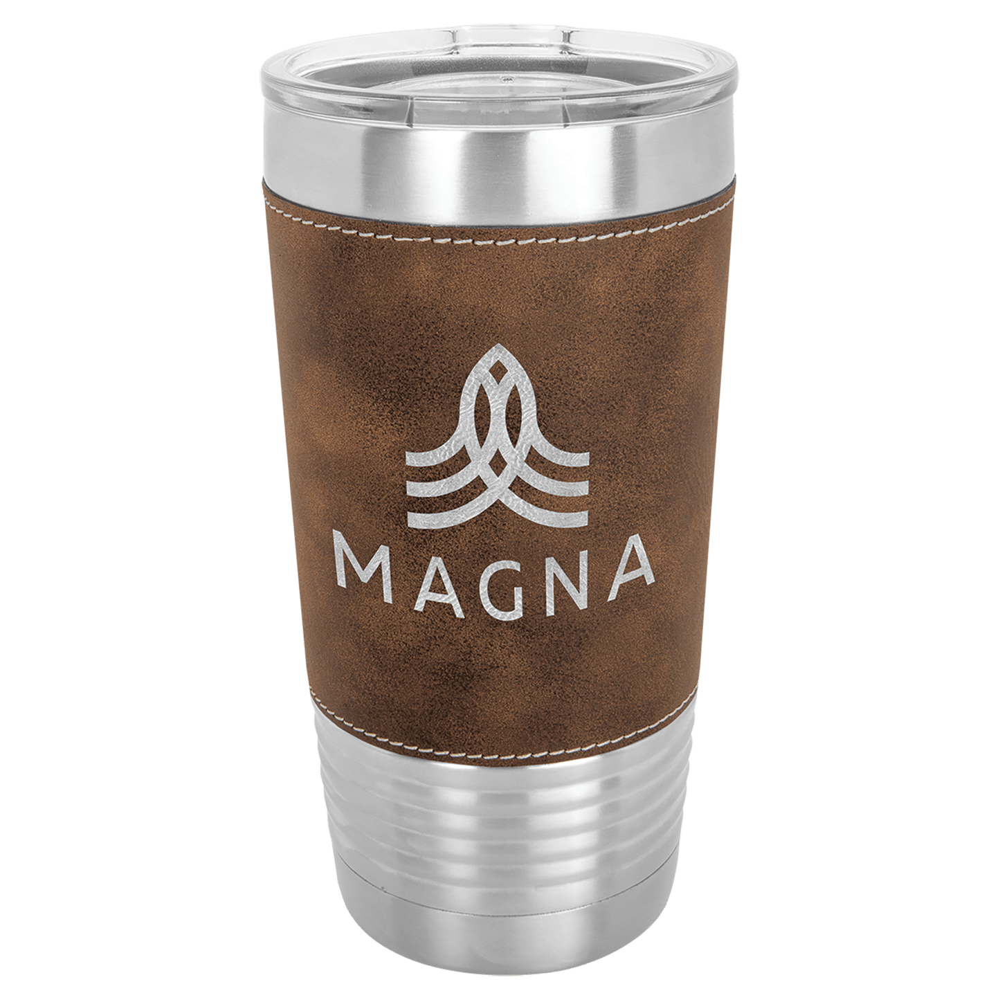 Rustic/Silver Laserable Leatherette Tumbler with Clear Polar Camel 20 oz. Leatherette Tumbler with Slider Lid
