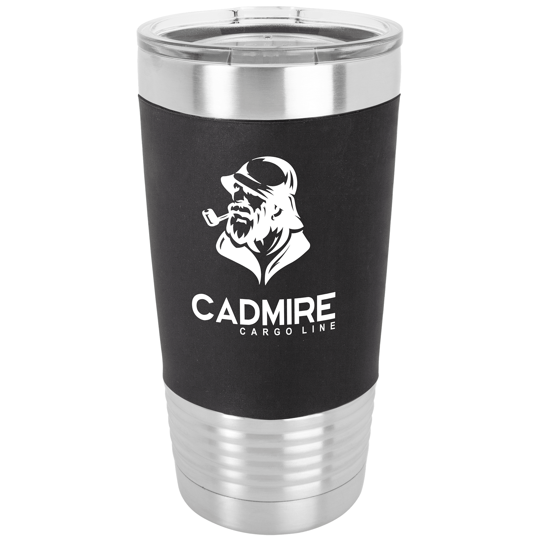 Black/White Polar Camel 20 oz. Tumbler with Silicone Grip and Clear Lid