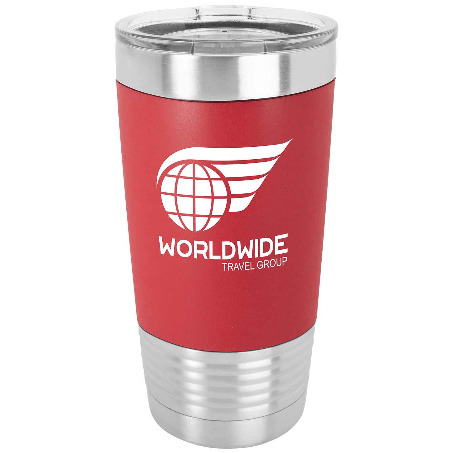 Red/White Polar Camel 20 oz. Tumbler with Silicone Grip and Clear Lid
