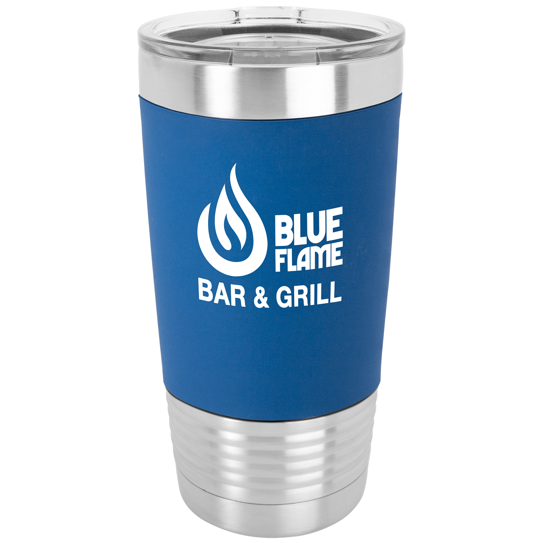Blue/White Polar Camel 20 oz. Tumbler with Silicone Grip and Clear Lid