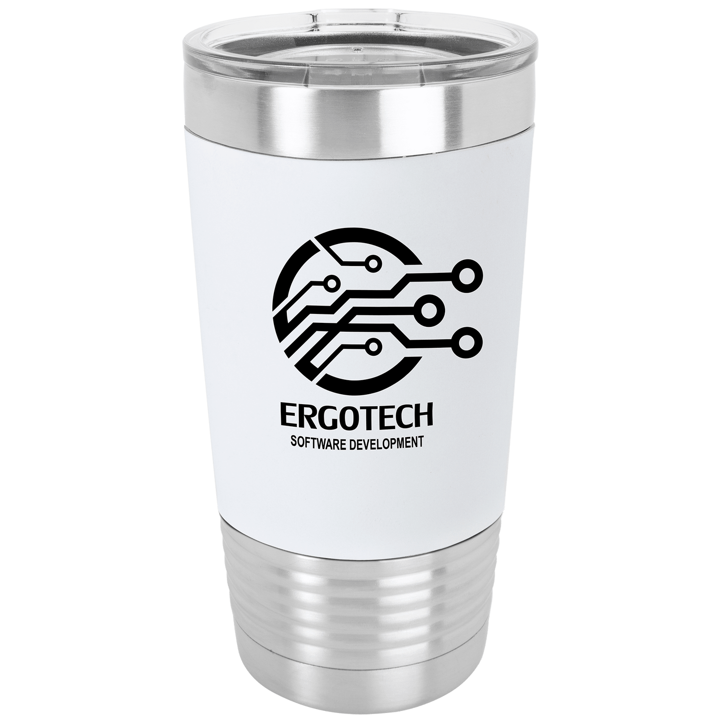 White/Black 20 oz. Polar Camel Tumbler with Silicone Grip and Clear Lid