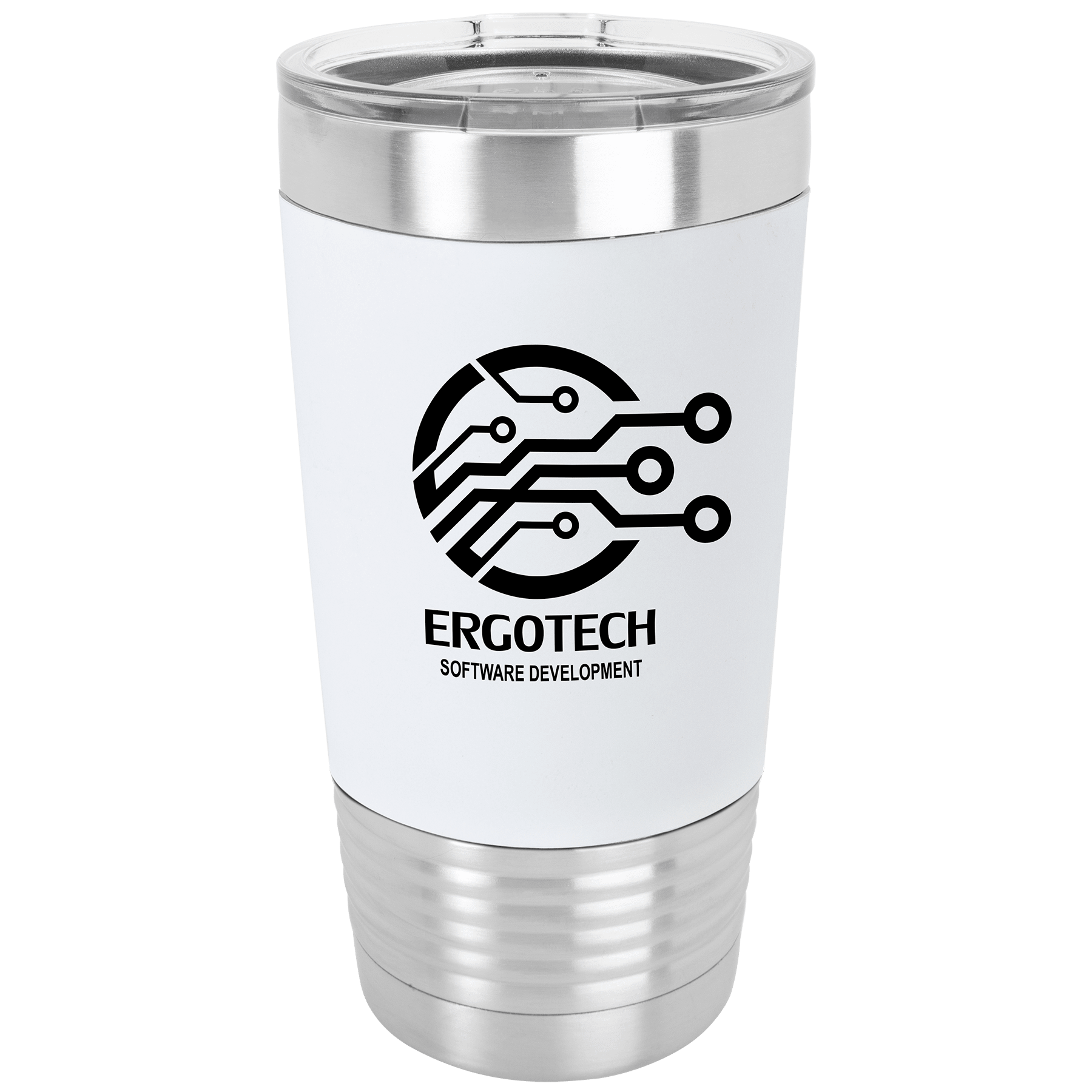 White/Black 20 oz. Polar Camel Tumbler with Silicone Grip and Clear Lid