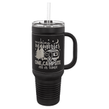 Black with Black/Silver Polar Camel 40 oz. Laserable Leatherette Travel Mug with a Handle & Straw