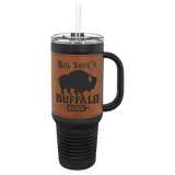 Black with Rawhide Polar Camel 40 oz. Laserable Leatherette Travel Mug with a Handle & Straw