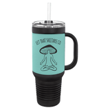 Black with Teal Polar Camel 40 oz. Laserable Leatherette Travel Mug with a Handle & Straw