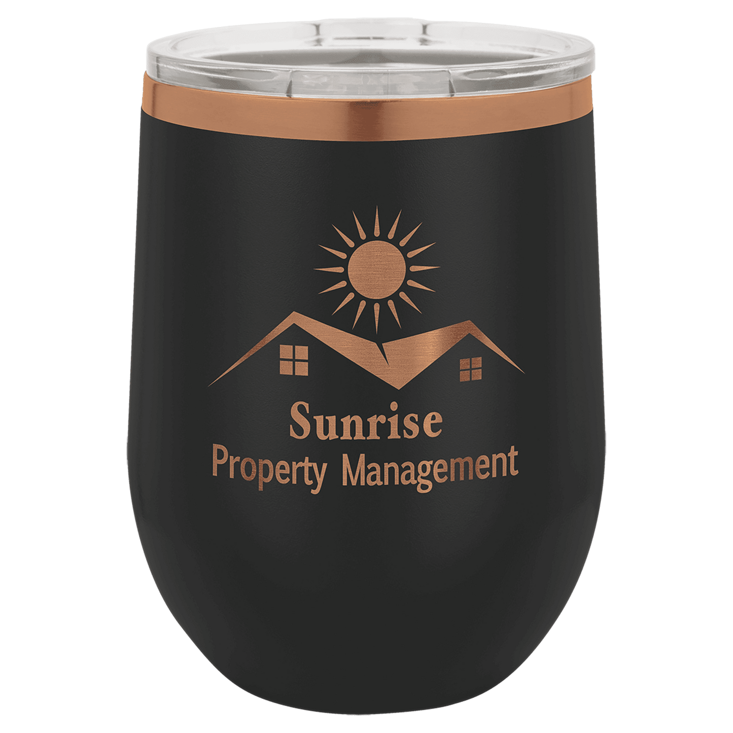 Black/Rose Gold Polar Camel 12 oz. Stemless Wine Tumbler