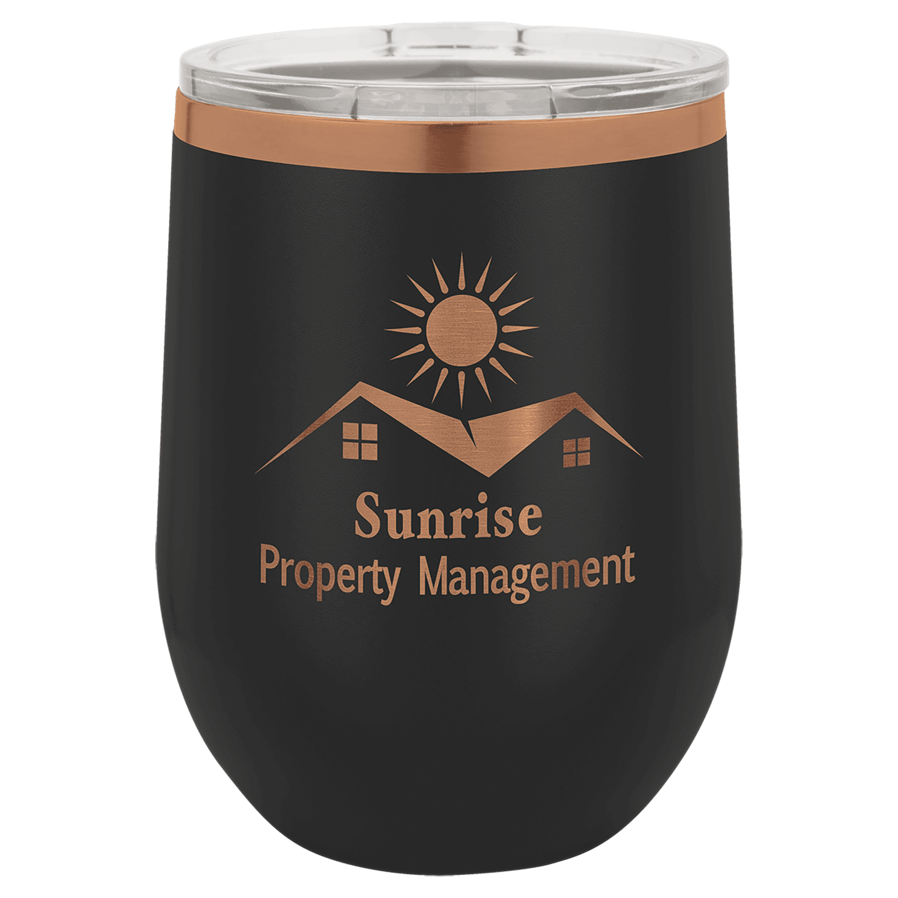 Black/Rose Gold Polar Camel 12 oz. Stemless Wine Tumbler
