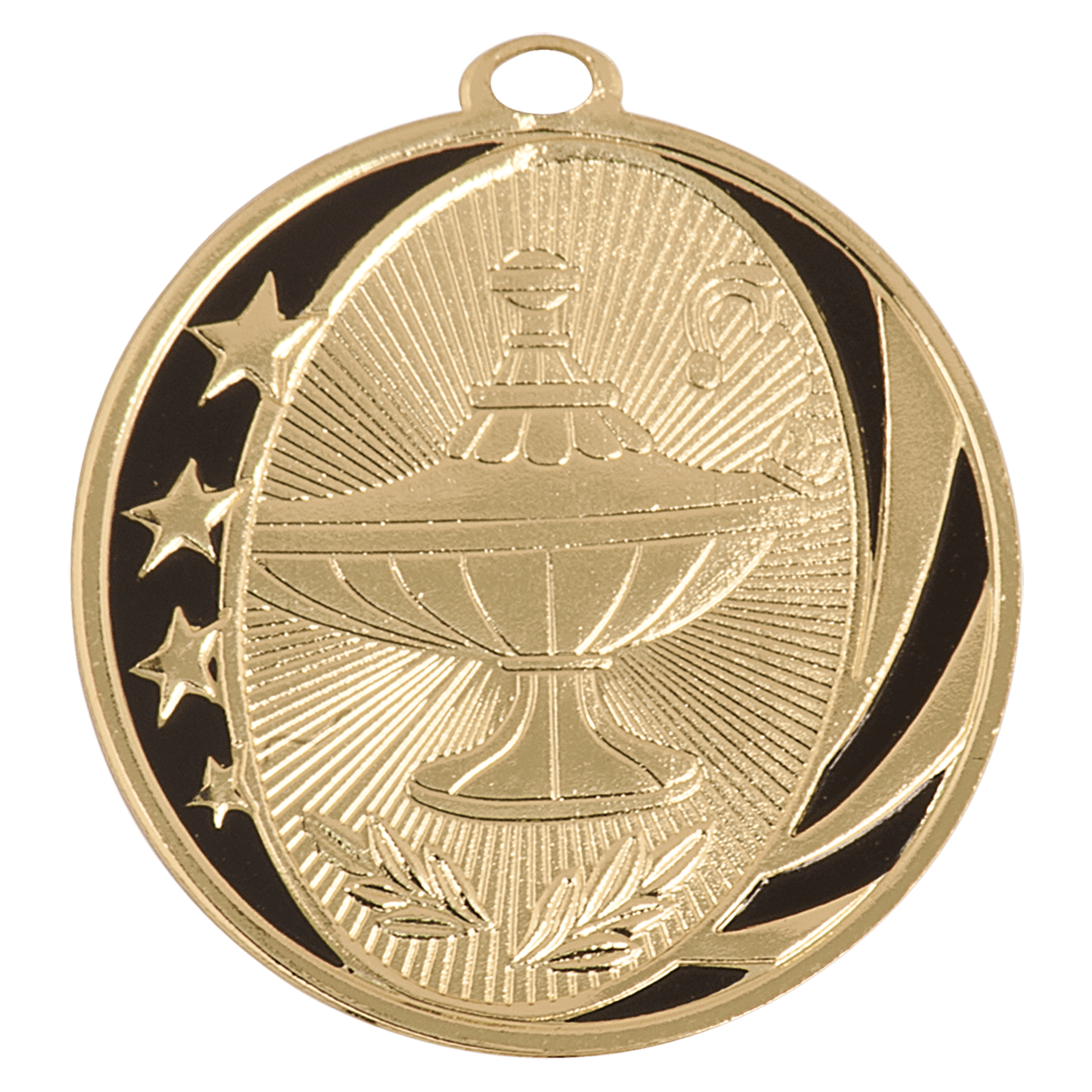 Bright Gold 2" Lamp of Knowledge Laserable MidNite Star Medal