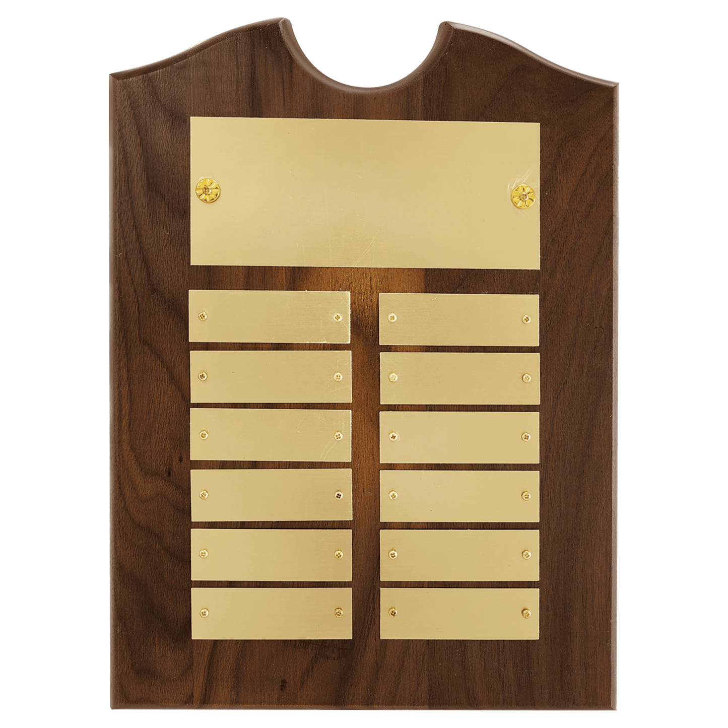 9" x 12"/Plates 7/8" x 2 3/4" American Walnut 12 Plate Perpetual Plaque with Brushed Brass Plates