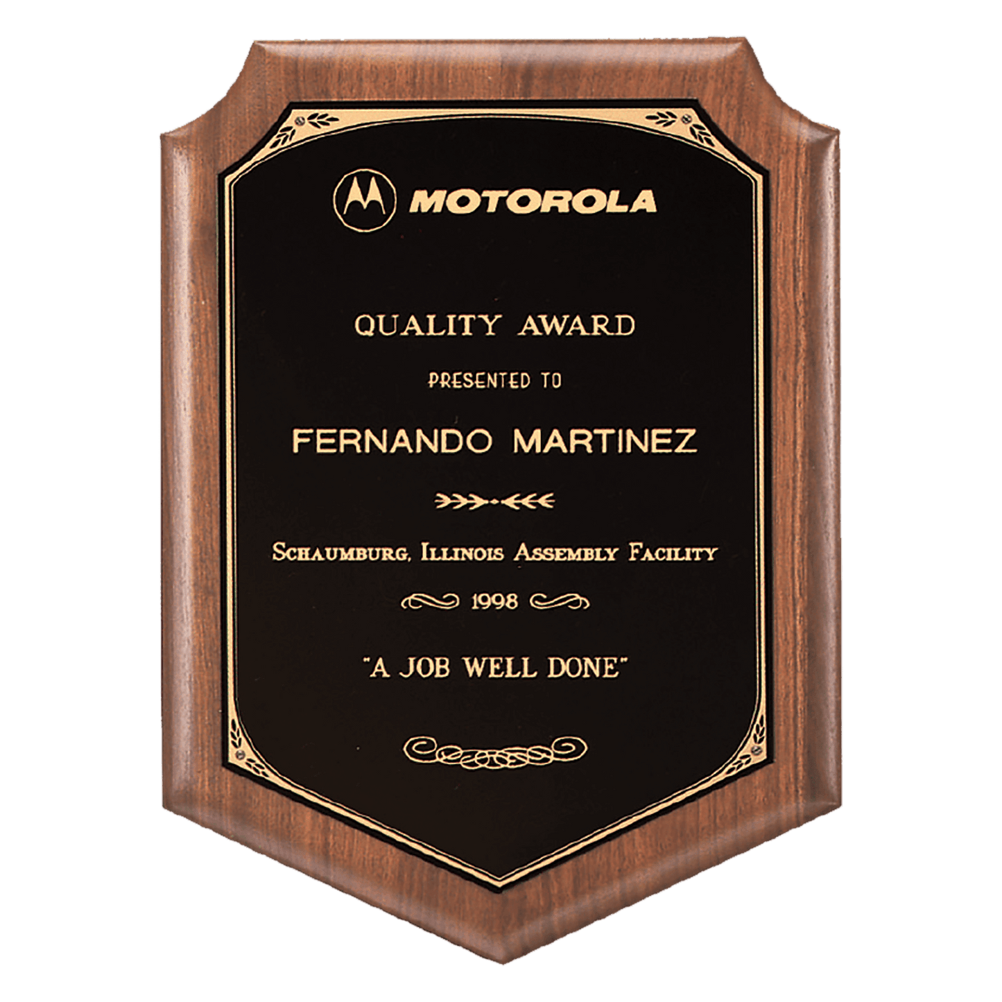 Walnut Plaque with Gold Border Laserable Black Brass 9" x 12" American Plate