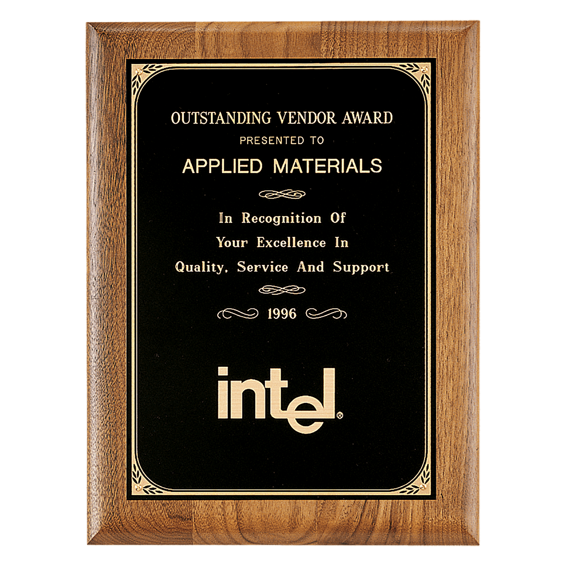 8" x 10 1/2" Coventry Series American Walnut Plaque with Gold Border Laserable Black Brass Plate