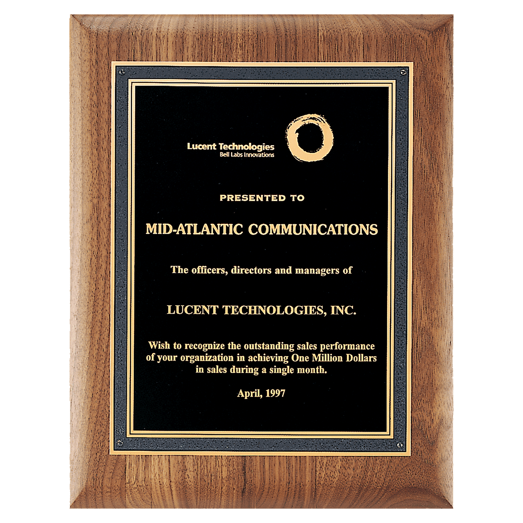 Walnut Plaque with Black/Gold Florentine Border Textured Black 2 9" x 12" American LaserFX Plate