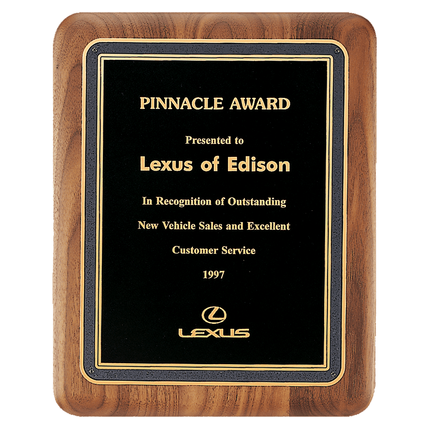 Walnut Plaque with Black/Gold Florentine Border Textured Black 7" x 9" American LaserFX Plate