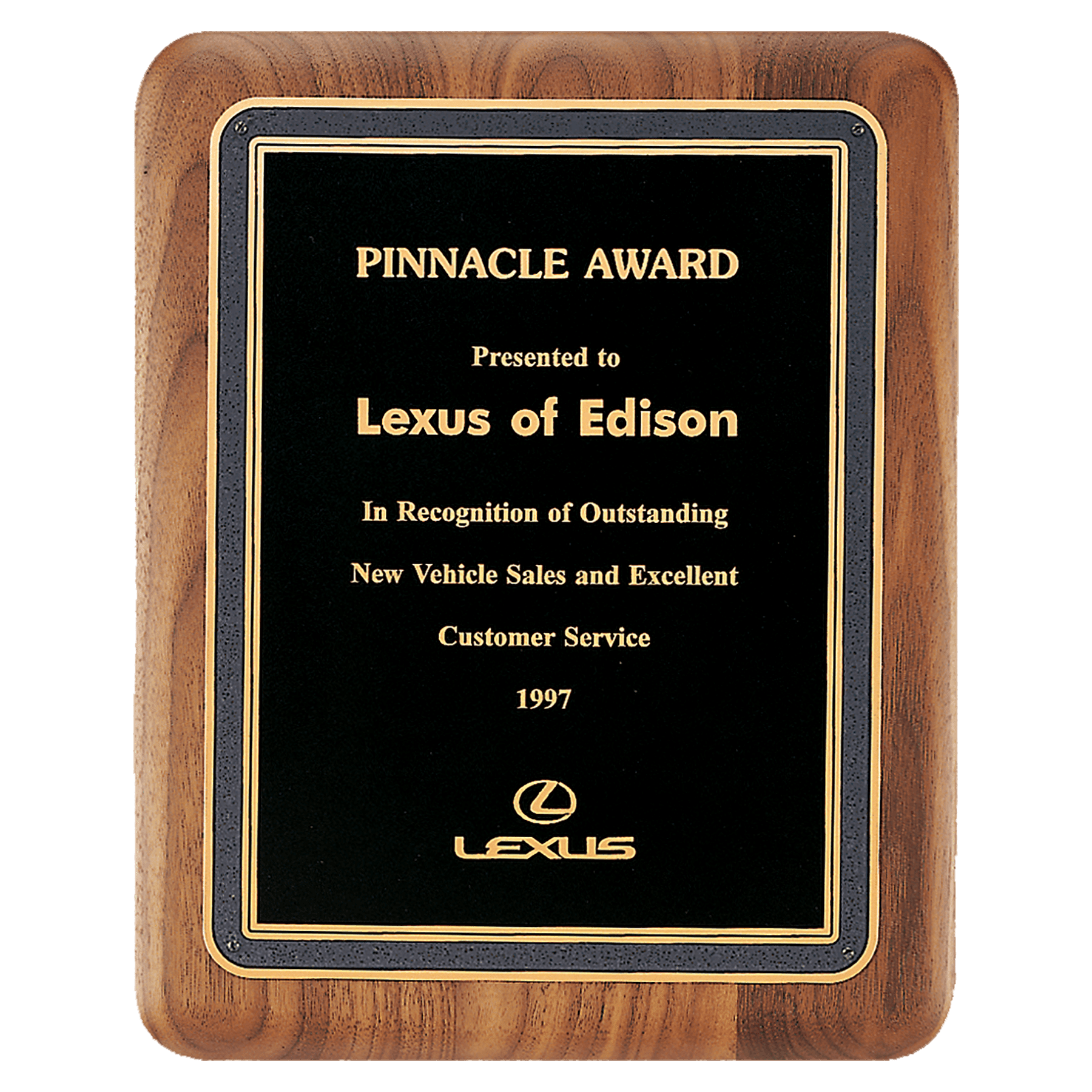 Walnut Plaque with Black/Gold Florentine Border Textured Black 7" x 9" American LaserFX Plate