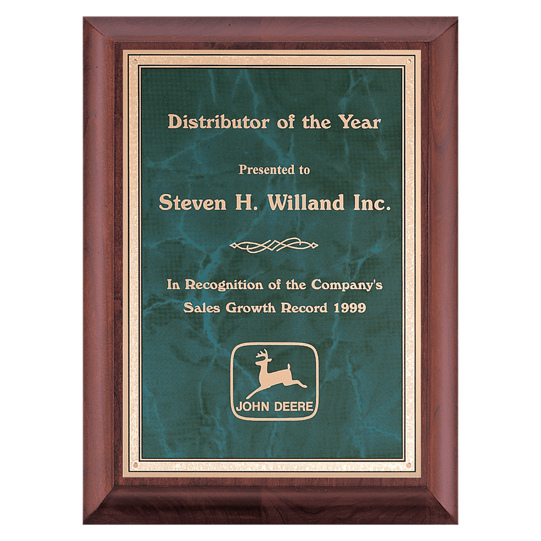 Cherry Finish Plaque with Emerald Marble Gold 7" x 9" Hand Rubbed Border LaserFX Plate