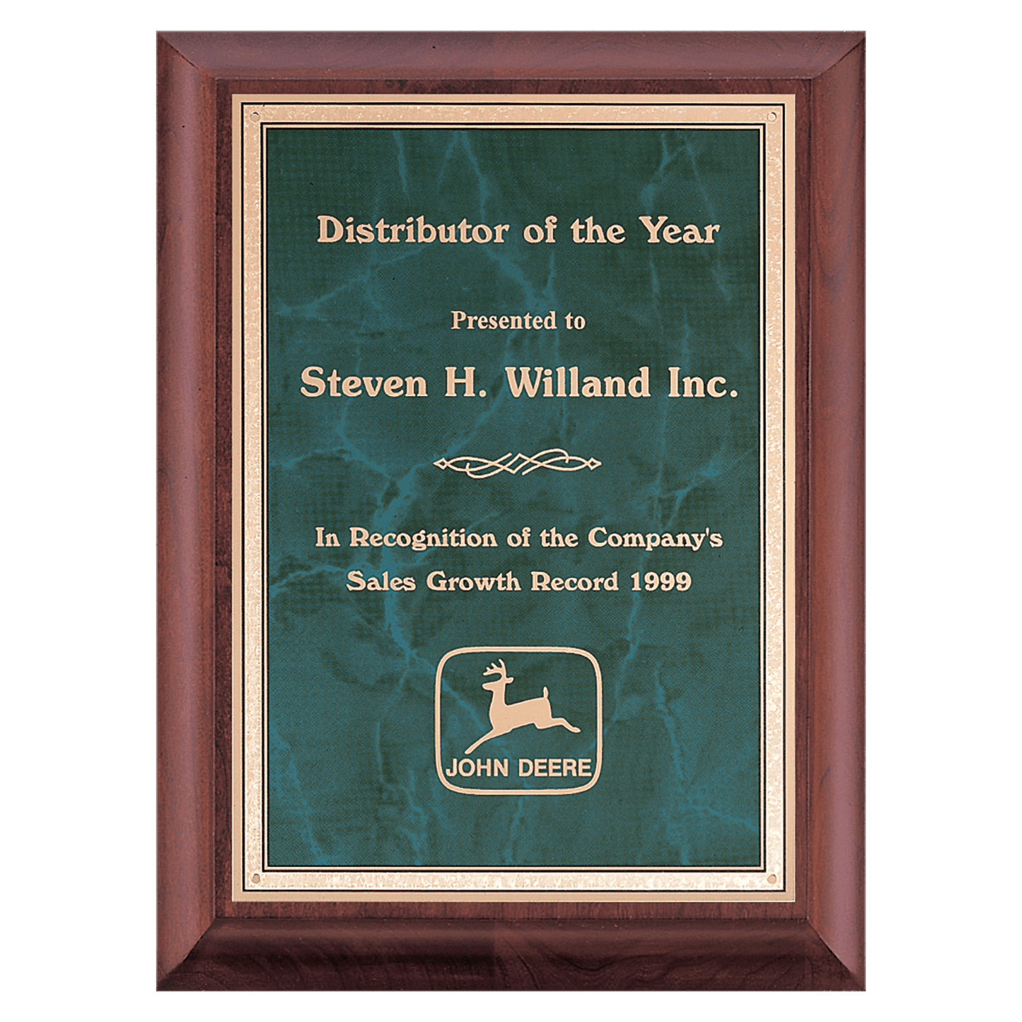 Cherry Finish Plaque with Emerald Marble Gold 8" x 10" Hand Rubbed Border LaserFX Plate
