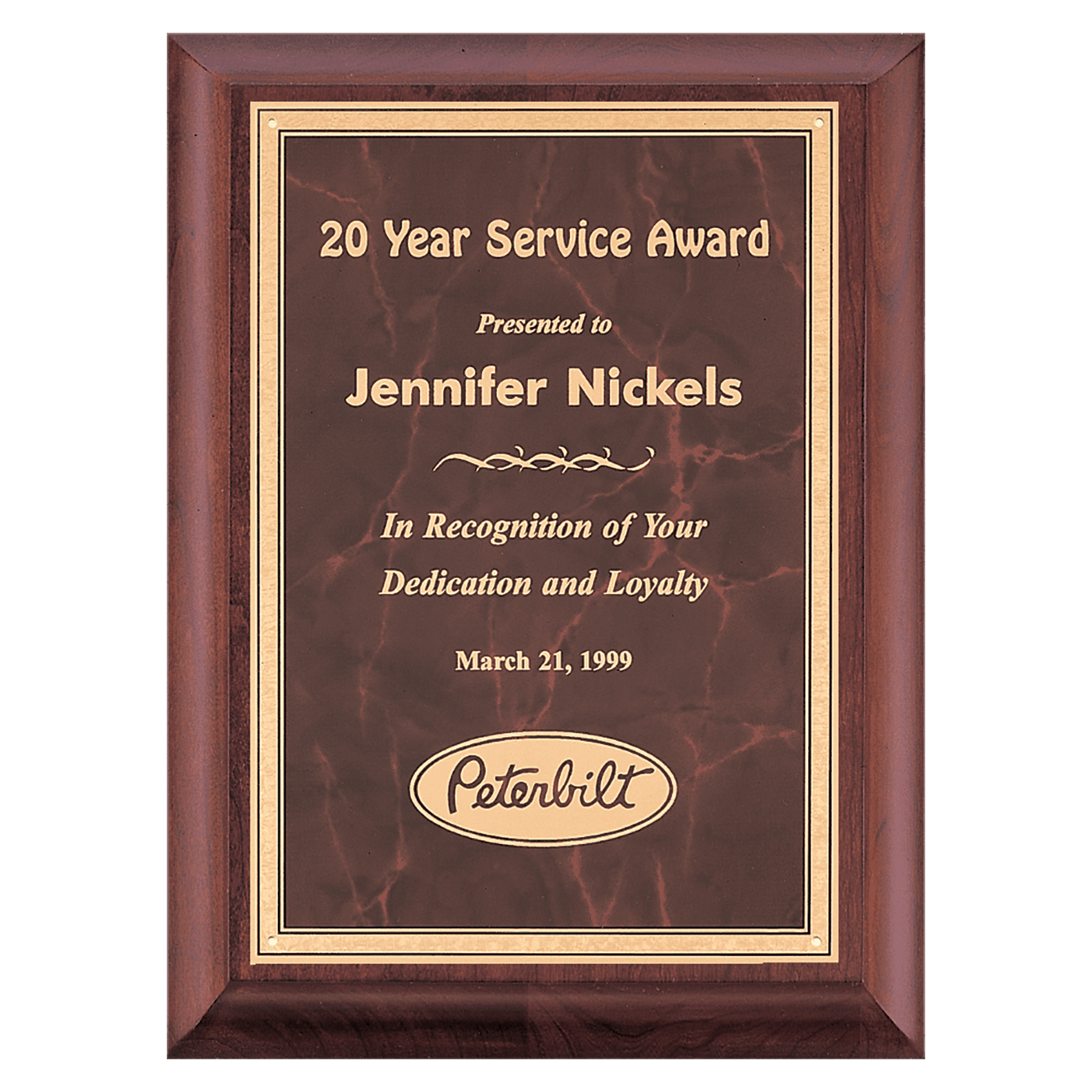 Cherry Finish Plaque with Ruby Marble Gold 7" x 9" Hand Rubbed Border LaserFX Plate