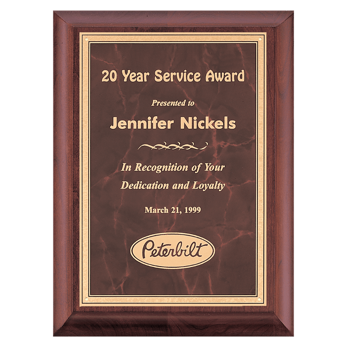 Cherry Finish Plaque with Ruby Marble Gold 8" x 10" Hand Rubbed Border LaserFX Plate