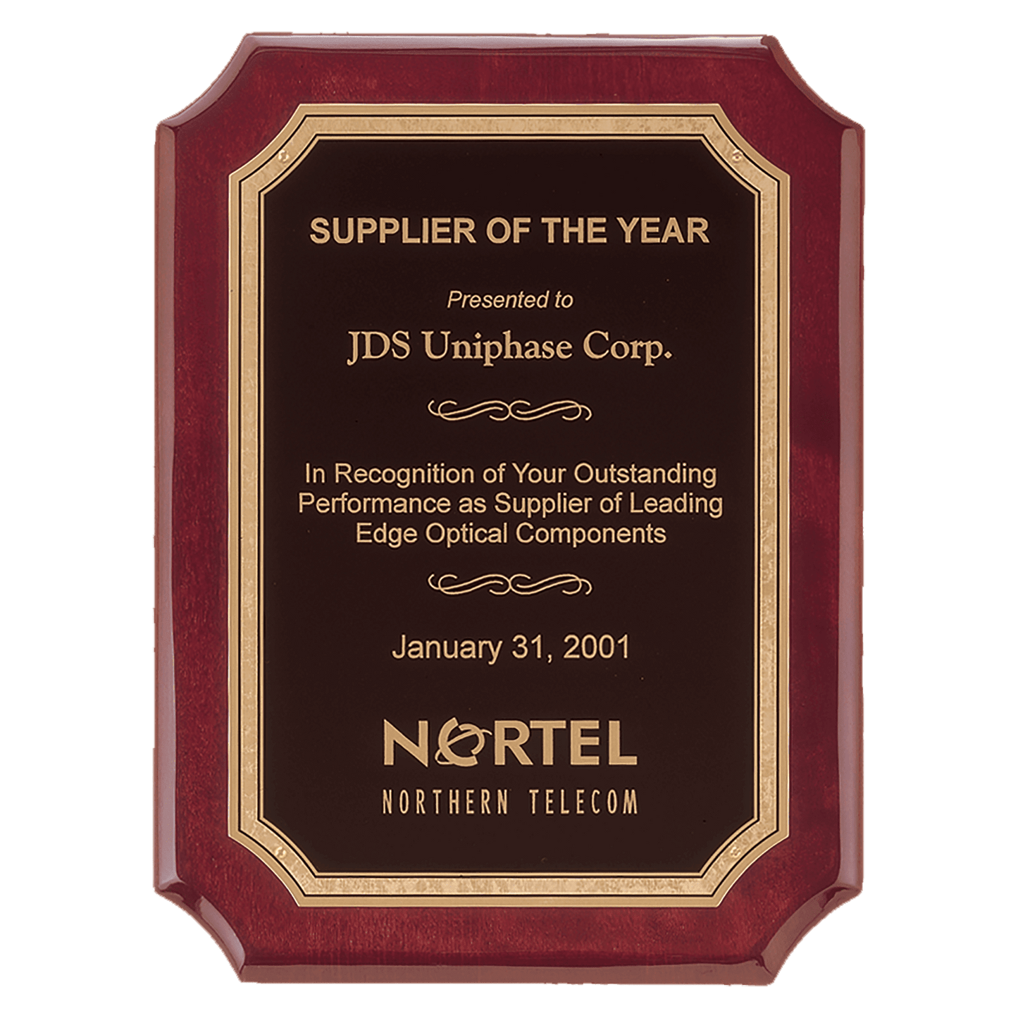 8" x 10 1/2" Airflyte Rosewood Piano Finish Plaque with Gold Border Black Brass Plated Steel LaserFX Plate