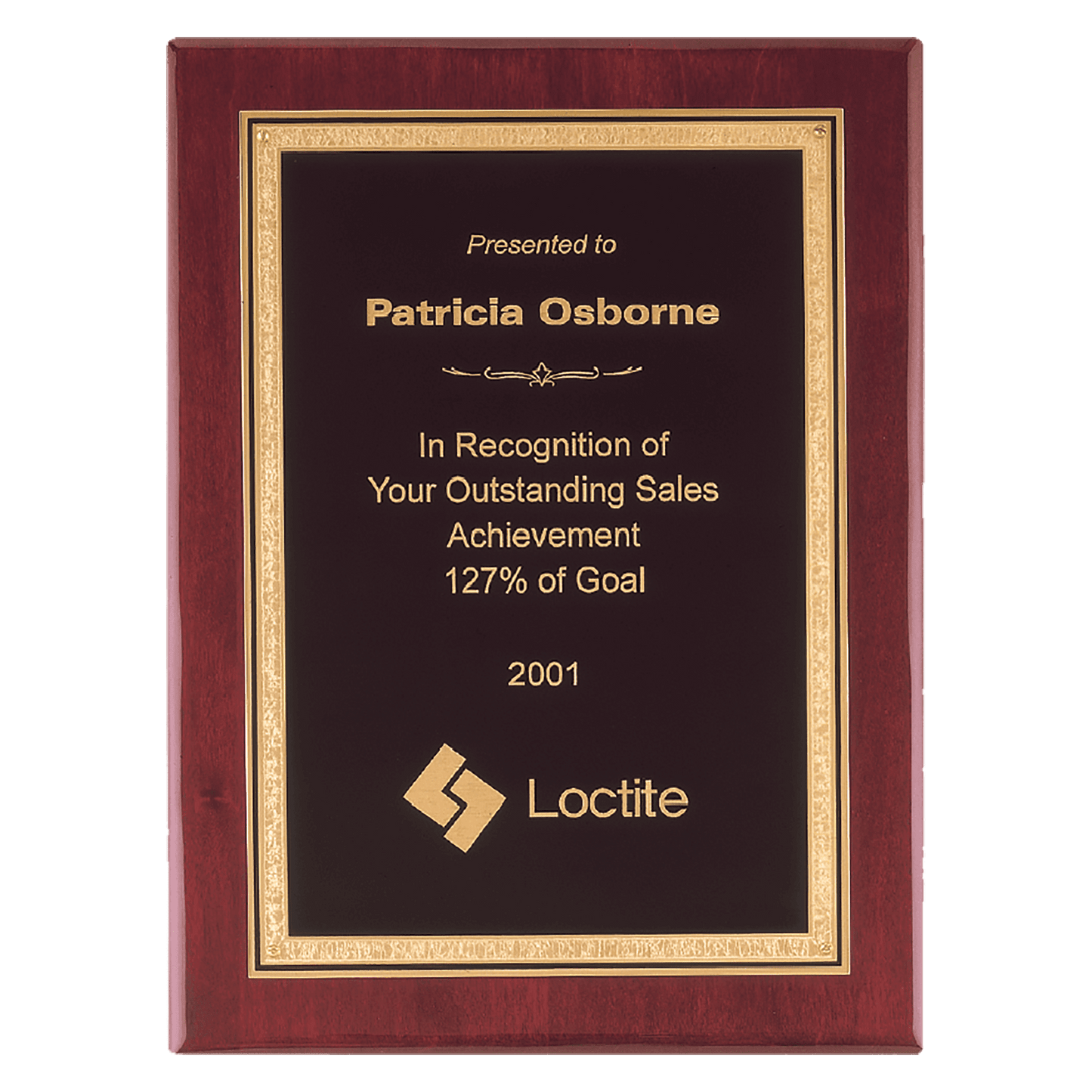 Rosewood Piano Finish Plaque with Gold Border FLorentine Border Black 7" x 9" Airflyte Premium LaserFX Plate