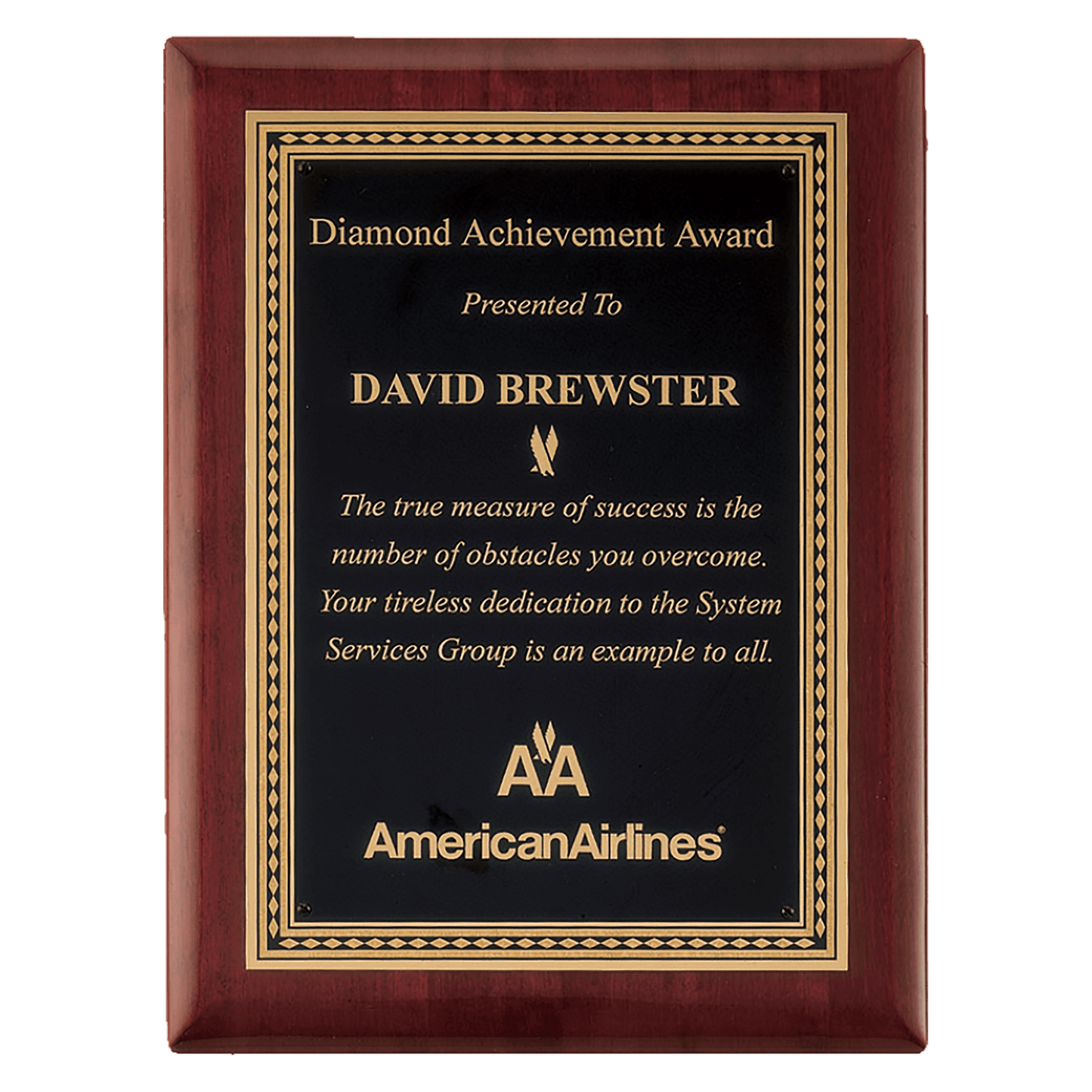 Rosewood Piano Finish Plaque with Gold Border Black 2 7" x 9" Airflyte Premium LaserFX Plate
