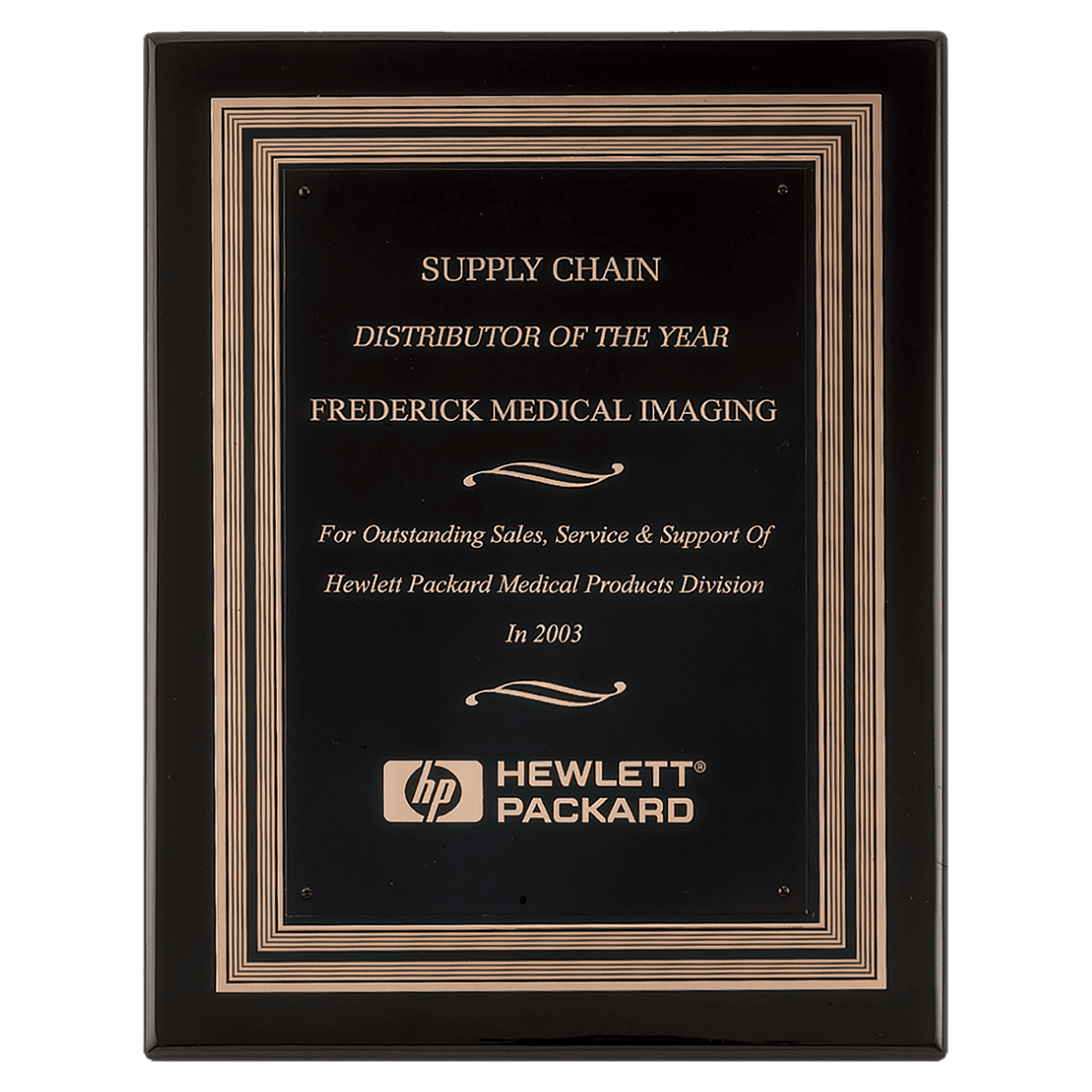 Black Piano Finish Plaque w/Black/Gold Embossed Back Plate & Black Brass 11" x 14" Plate