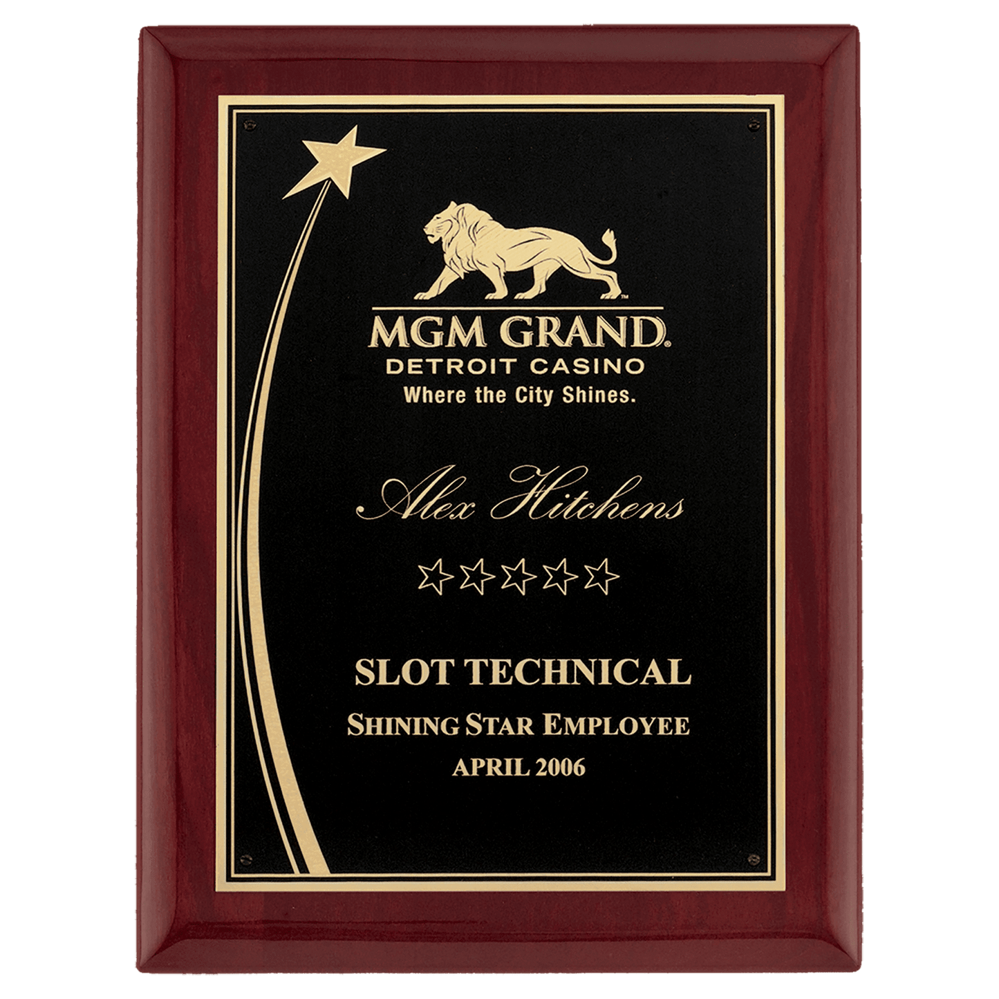 9" x 12" Airflyte Premium Rosewood Piano Finish Plaque with Shooting Star Accent Engraving Plate